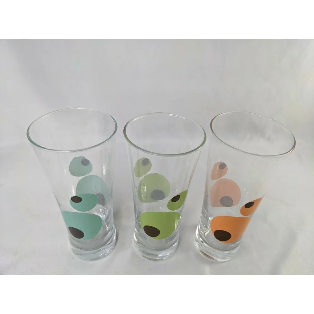 Drinking Glass Tumbler Orange Green Circles Olives About‎ 7 Inch